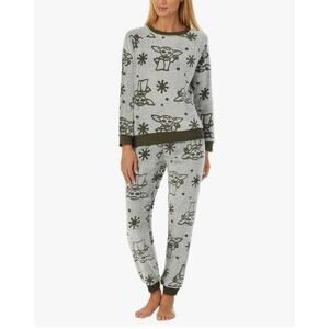 STAR WARS Mandalorian Grogu Womens 2 Piece Plush Fleece Jogger Lounge Set Green